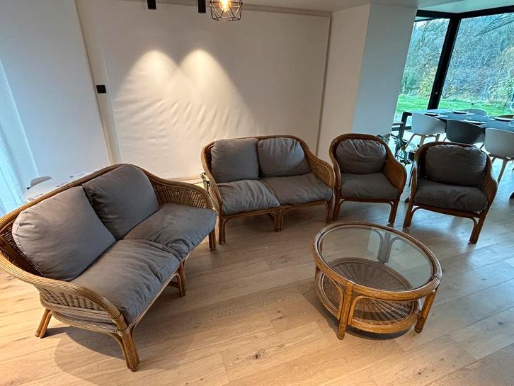Salon en rotin ensemble de 5 meubles, Huis en Inrichting, Zetels | Complete zithoeken, Gebruikt, Riet of Rotan, Ophalen