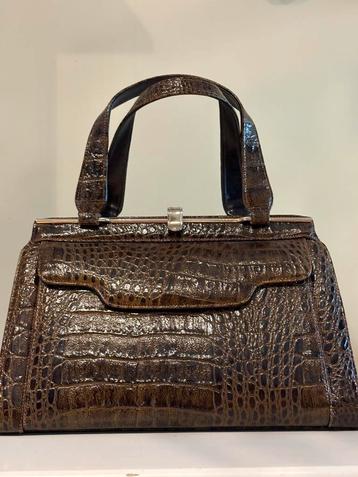 Vintage croco tophandle tas koffiebruin - Mabee Italy beschikbaar voor biedingen