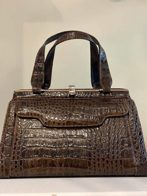 Vintage croco tophandle tas koffiebruin - Mabee Italy, Handtassen en Accessoires, Tassen | Damestassen, Ophalen of Verzenden