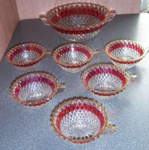 Italiaanse kristallen kom en 6 kopjes Lubiana, Antiek en Kunst, Antiek | Glaswerk en Kristal, Ophalen of Verzenden