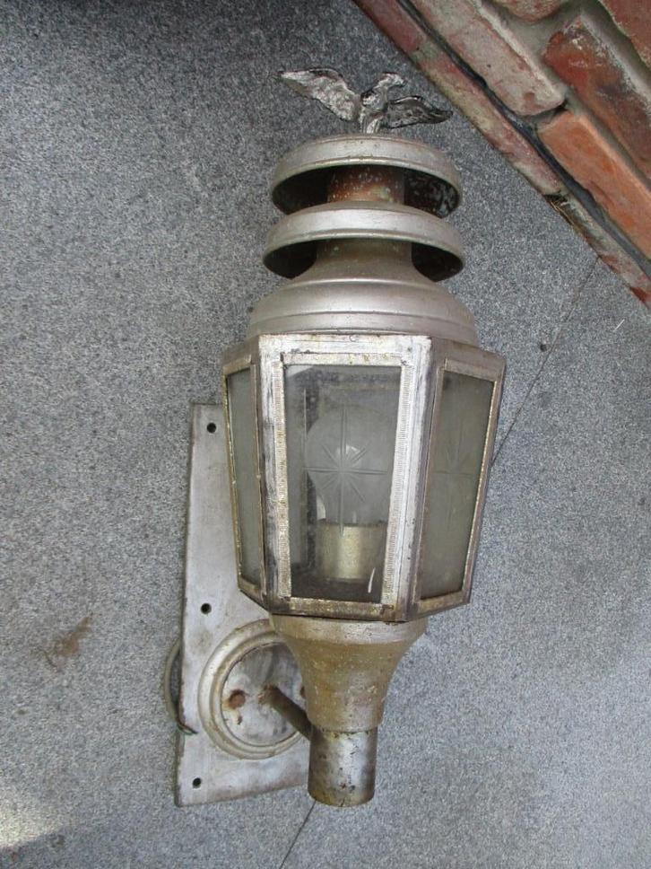 oude wandlantaarn , muurlamp , scheepslamp met arend op, Huis en Inrichting, Lampen | Hanglampen, Gebruikt, 50 tot 75 cm, Glas