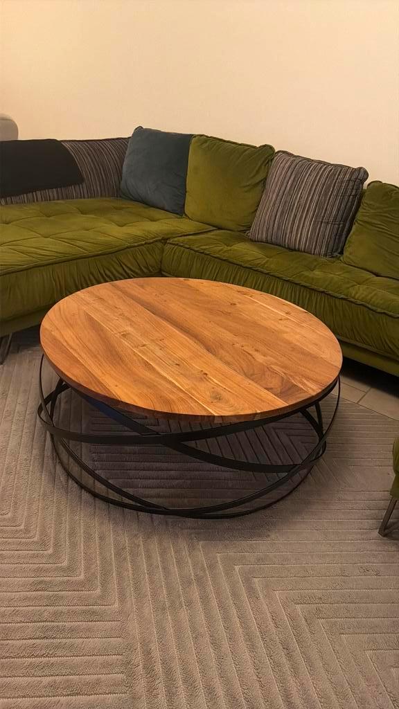 table basse, Maison & Meubles, Tables | Tables de salon, Comme neuf, 100 à 150 cm, Moins de 50 cm, Rond, Chêne, Métal, Enlèvement