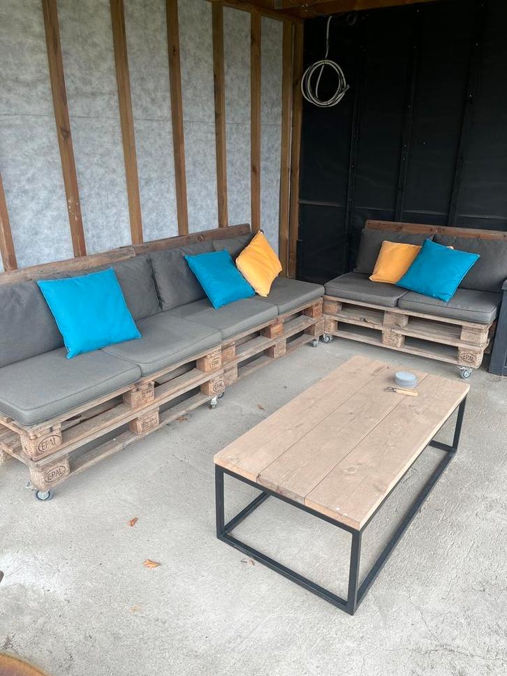 Lounge set pallets, Tuin en Terras, Tuinsets en Loungesets, Gebruikt, Loungeset, Hout, 6 zitplaatsen, Bank, Ophalen