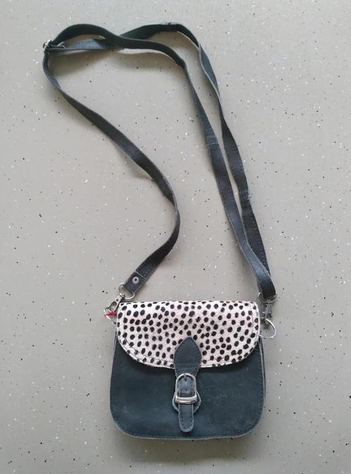 Vintage lederen handtasje met luipaardprint, Handtassen en Accessoires, Tassen | Damestassen, Gebruikt, Handtas, Grijs, Ophalen of Verzenden