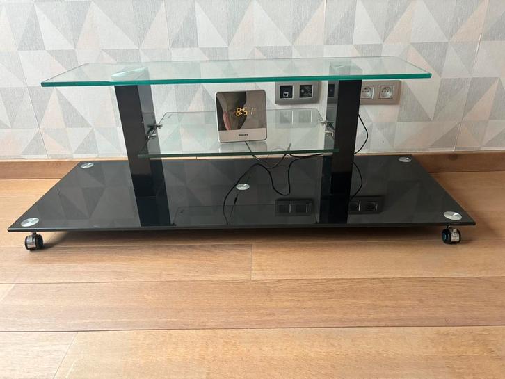 TV Meubel - Tempered Glas, Huis en Inrichting, Kasten |Televisiemeubels, Zo goed als nieuw, Glas, Ophalen