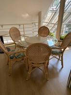 Eetkamerset rotan met glazen tafel, Huis en Inrichting, Ophalen, Gebruikt