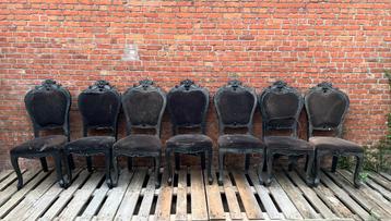 Landelijke brocante eetkamerstoelen zwart beschikbaar voor biedingen