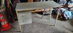 Bureau blanc en métal/bois et bureau brun en bois, Zo goed als nieuw, Ophalen, Bureau