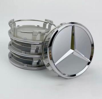 Set naafdoppen 75 mm Mercedes (4 stuks) nieuw zilver beschikbaar voor biedingen