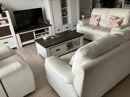 Ensemble salon canapé en cuir blanc (2 fauteuils-2 places et, Maison & Meubles, Fauteuils, Utilisé, Cuir, Enlèvement