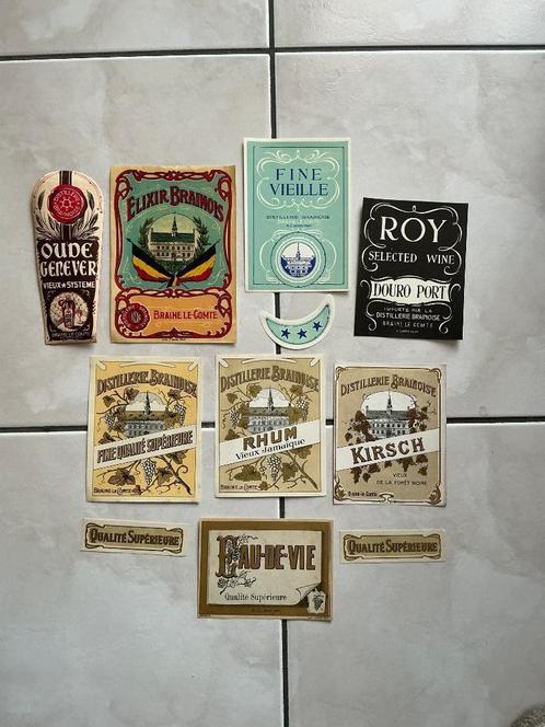 Brainoise-distilleerderij, 8 labels, Braine-Le-Comte, Verzamelen, Merken en Reclamevoorwerpen, Zo goed als nieuw, Overige typen