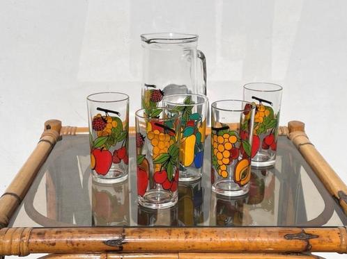 Borgonovo pitcher + 5 lange drinkglazen set ~ Vintage 70s, Huis en Inrichting, Keuken | Servies, Zo goed als nieuw, Glas of Glazen
