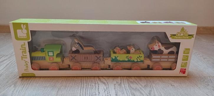 Houten babytrein ´boerderijdieren´ - Janod - 18m, Kinderen en Baby's, Speelgoed |Speelgoedvoertuigen, Zo goed als nieuw, Ophalen of Verzenden