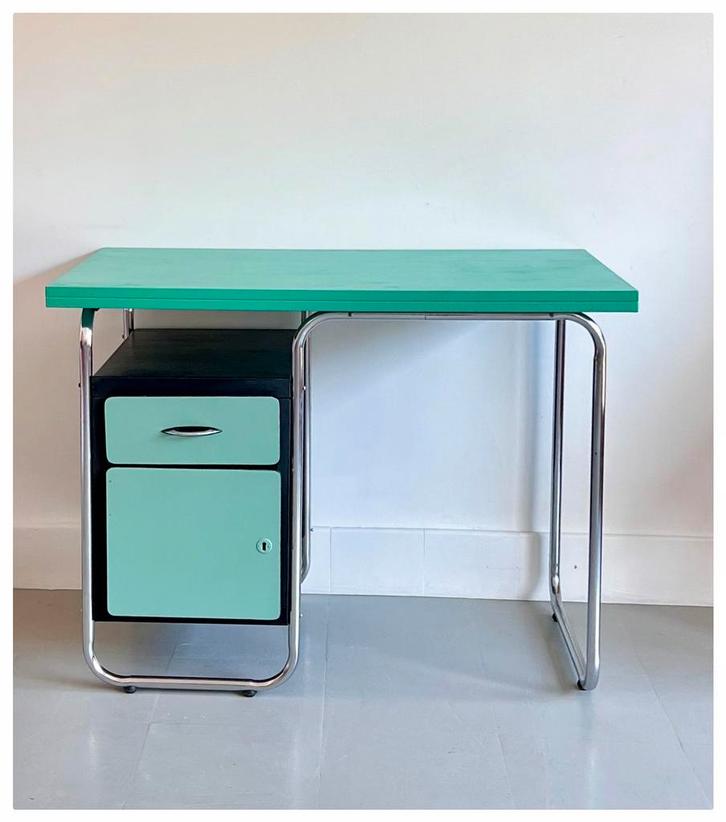 Bureau tubulaire vintage, chrome, métal et bois, années 1960, Maison & Meubles, Bureaux, Utilisé, Bureau, Enlèvement