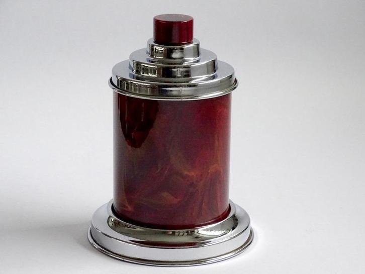 Art Deco chrome en donkerrood gevlamd catalin - bakeliet, Verzamelen, Rookartikelen, Aanstekers en Luciferdoosjes, Verzenden