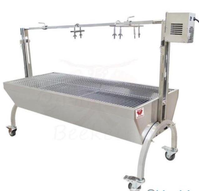 Te huur: BBQ met spit / Elektrisch draaispit / Rotisserie, Tuin en Terras, Buitenkeukens, Gebruikt, Houtskool, Vrijstaand, Ophalen