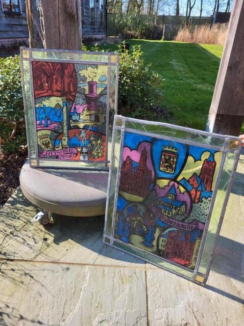2 glasramen in lood Ronse en Oudenaarde, Antiek en Kunst, Antiek | Glaswerk en Kristal, Ophalen