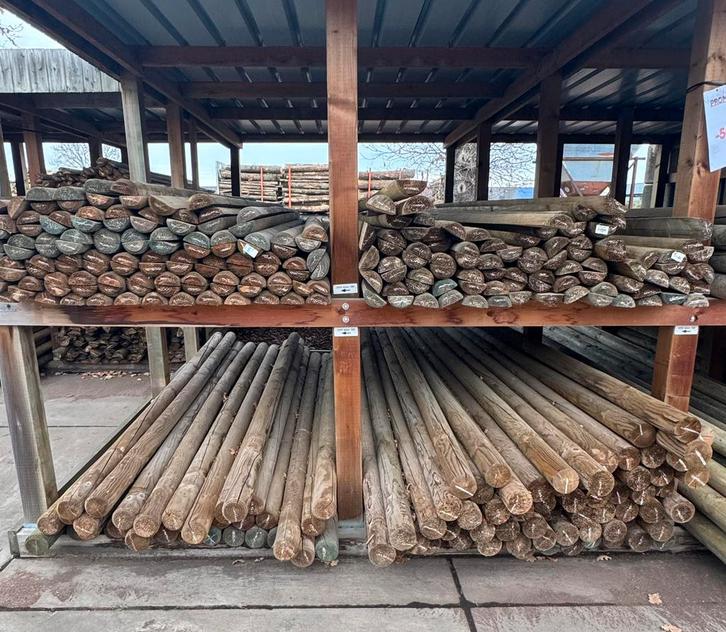 Houten gefreesde palen rond/half rond, Tuin en Terras, Palen, Balken en Planken, Nieuw, Palen, Ophalen