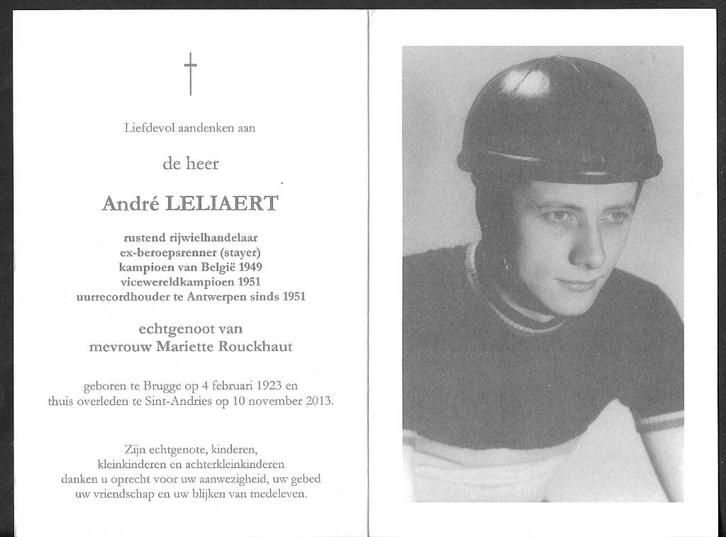 Bidprentje André LELIAERT - ex-beroepsrenner, Verzamelen, Bidprentjes en Rouwkaarten, Bidprentje, Ophalen of Verzenden