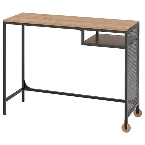Table ordinateur portable, Noir métal et bois massif, Huis en Inrichting, Bureaus, Gebruikt, Bureau, Met wielen, Ophalen