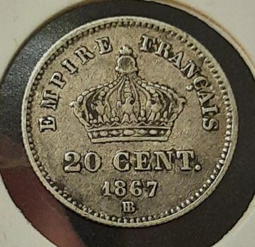 20 cent Napoleon III Laureaatshoofd, grote module (16 mm)