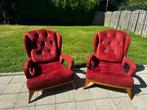 2 stoffen fauteuils, bordeaux kleur, chesterfield look, Huis en Inrichting, Ophalen, Zo goed als nieuw