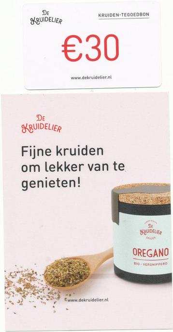 De Kruidelier € 30,00 tegoedbon, Tickets en Kaartjes, Kortingen en Cadeaubonnen, Kortingsbon, Warenhuis- of Winkelbon
