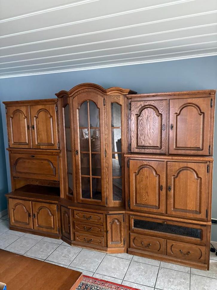 Houten wandkast, Huis en Inrichting, Kasten | Wandmeubels, Gebruikt, 200 cm of meer, 250 tot 300 cm, 50 tot 75 cm, Met lade(s)