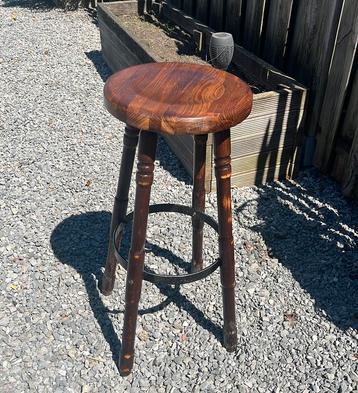 Set Vintage Barkrukken – Warm Donker Hout, Huis en Inrichting, Barkrukken, Ophalen, Zo goed als nieuw, Hout