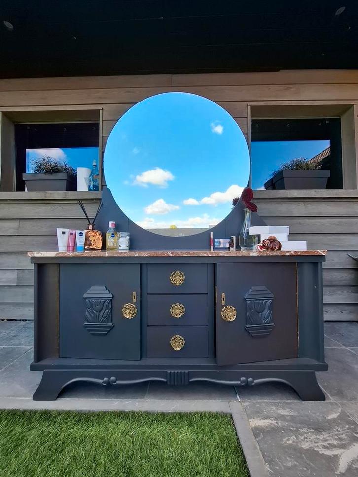 Vintage make-up kast/tafel met marmeren blad, Antiek en Kunst, Antiek | Meubels | Kasten, Ophalen