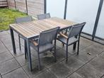 Tuintafel+stoelen eucalyptus hout en metaal., Tuin en Terras, Tuinset, 6 zitplaatsen, Eettafel, Gebruikt