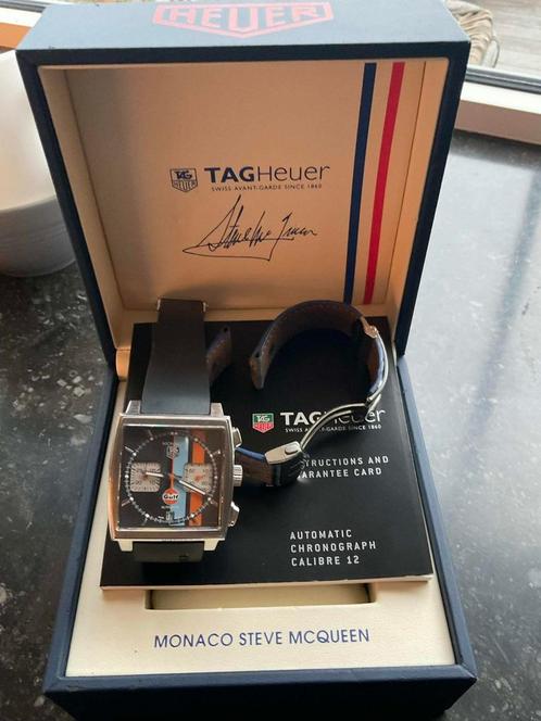 Tag Heuer « steve Mac Queen » Gulf très rare calibre 12, Handtassen en Accessoires, Horloges | Heren, Zo goed als nieuw, TAG Heuer
