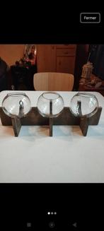 3 petits vases en verre sur étagère en bois, Maison & Meubles, Accessoires pour la Maison | Vases, Enlèvement, Utilisé, Verre