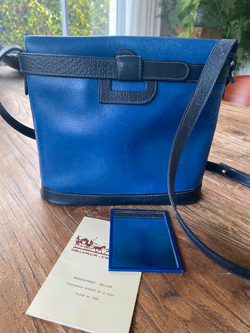 Vintage schoudertas Delvaux Indigo blauw/Zwart, Handtassen en Accessoires, Tassen | Schoudertassen, Zo goed als nieuw, Blauw, Ophalen