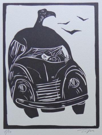 ROLAND TOPOR / KAFKA ONDERWERELD / ZW-W LINOSNEDE / 38x28cm beschikbaar voor biedingen