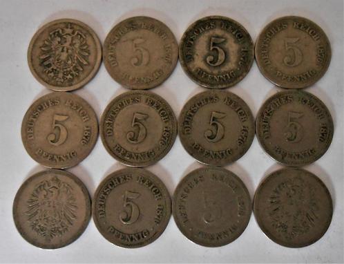 lot de 12 Deutsches Reich 5 pfennig 1876 - 0,50 euro pièce, Timbres & Monnaies, Monnaies | Europe | Monnaies non-euro, Monnaie en vrac
