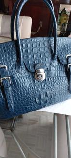 Lederen Handtas croco look, Comme neuf, Bleu, Sac à main, Enlèvement