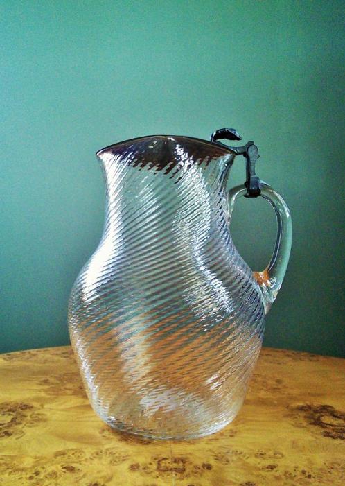 19e eeuwse kan - Fries draadglas met tinnen deksel, Antiek en Kunst, Antiek | Glaswerk en Kristal, Ophalen of Verzenden