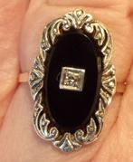 Zeldzame antieke 14K Art Deco ring met Onyx en Diamant, Handtassen en Accessoires, Verzenden, Goud, Ring, Met edelsteen