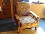 fauteuil chêne massif, coussin tissu dessin écusson, vintage, Enlèvement, Tissus, Utilisé