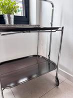 Vintage serveerwagen / trolley met walnoot dienbladen, Huis en Inrichting, Ophalen, Gebruikt
