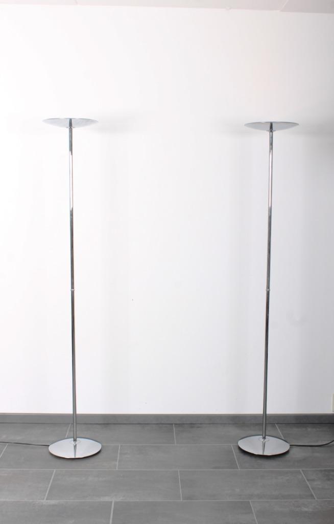 Set van 2 vintage Fase Halogeen Uplighters, Huis en Inrichting, Lampen | Vloerlampen, 150 tot 200 cm, Glas, Metaal, Ophalen of Verzenden