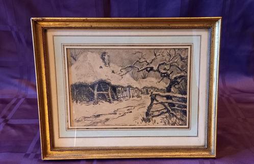 Prachtige gesigneerde pen en houtskooltekening Oswald Poreau, Antiek en Kunst, Kunst | Etsen en Gravures, Ophalen