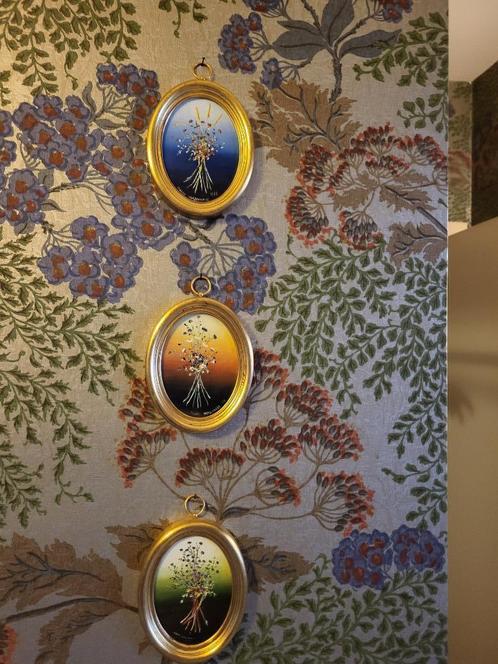 Set van 3 ovale bloemenschilderijtjes Magda Verschaeve, Antiek en Kunst, Kunst | Schilderijen | Klassiek, Ophalen