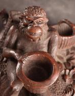 Antiek houten sculptuur met aap, Ophalen of Verzenden