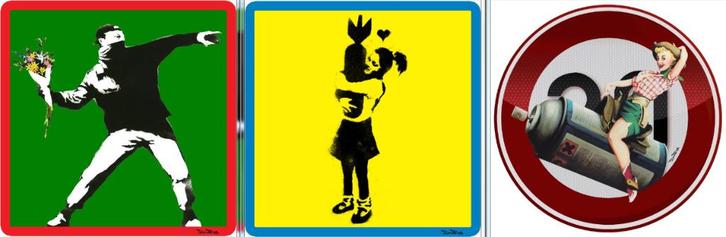 BRAINROY Banksy Girl Bomber - Bomber met bloemen en koemeisj, Antiek en Kunst, Kunst | Schilderijen | Modern, Ophalen of Verzenden
