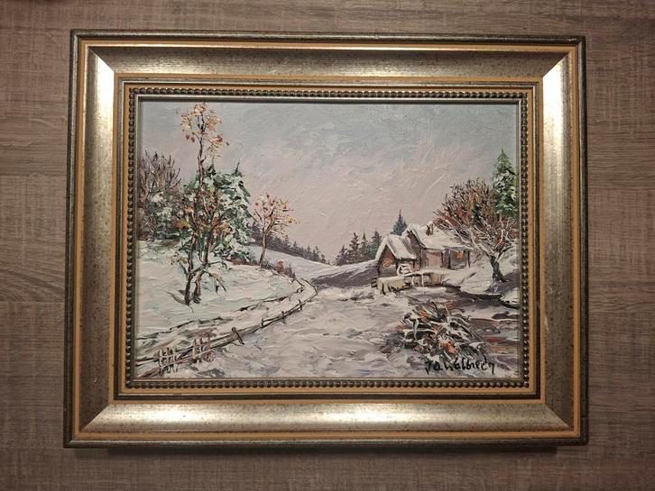 Schilderij besneeuwd landschap Jo Walbrecq (25cm hoog), Antiek en Kunst, Kunst | Schilderijen | Klassiek, Ophalen of Verzenden