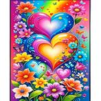 Diamond Painting set Hartjes en bloemen 20x30cm (rond), Verzenden, Nieuw, Knutselwerk