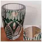 Val Saint Lambert – vase + coupe en cristal taillé vert, Ophalen