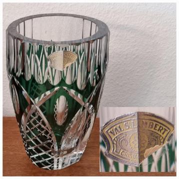Val Saint Lambert – vase + coupe en cristal taillé vert beschikbaar voor biedingen